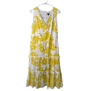 Roz & Ali V-Neck Tiered Ruffles Maxi Floral Tropical Print Dress Size 6, EUC